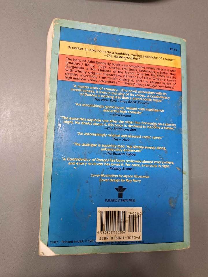 Vintage 1987 A Confederacy of Dunces. John Kennedy Toole comic masterpiece winning pulitzer price
