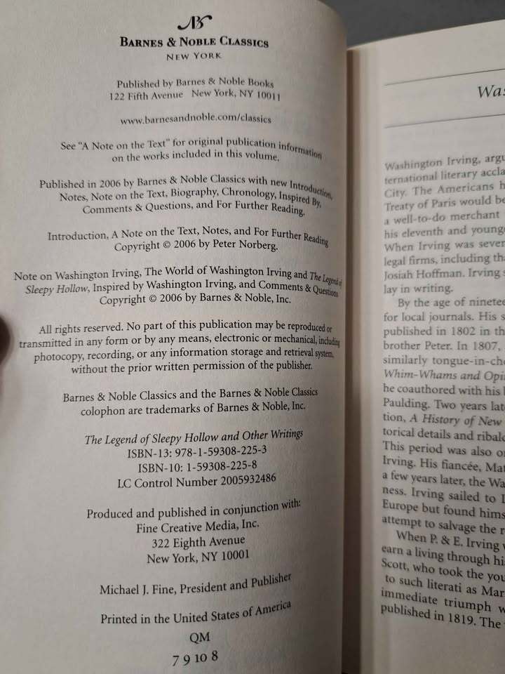 The Legend of Sleepy Hollow and Other Writings - Washington Irving (Barnes & Noble Classics series)
