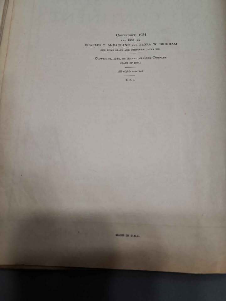 Vintage 1934 Our World and Ourselves: Our Home State and Continent Iowa Edition