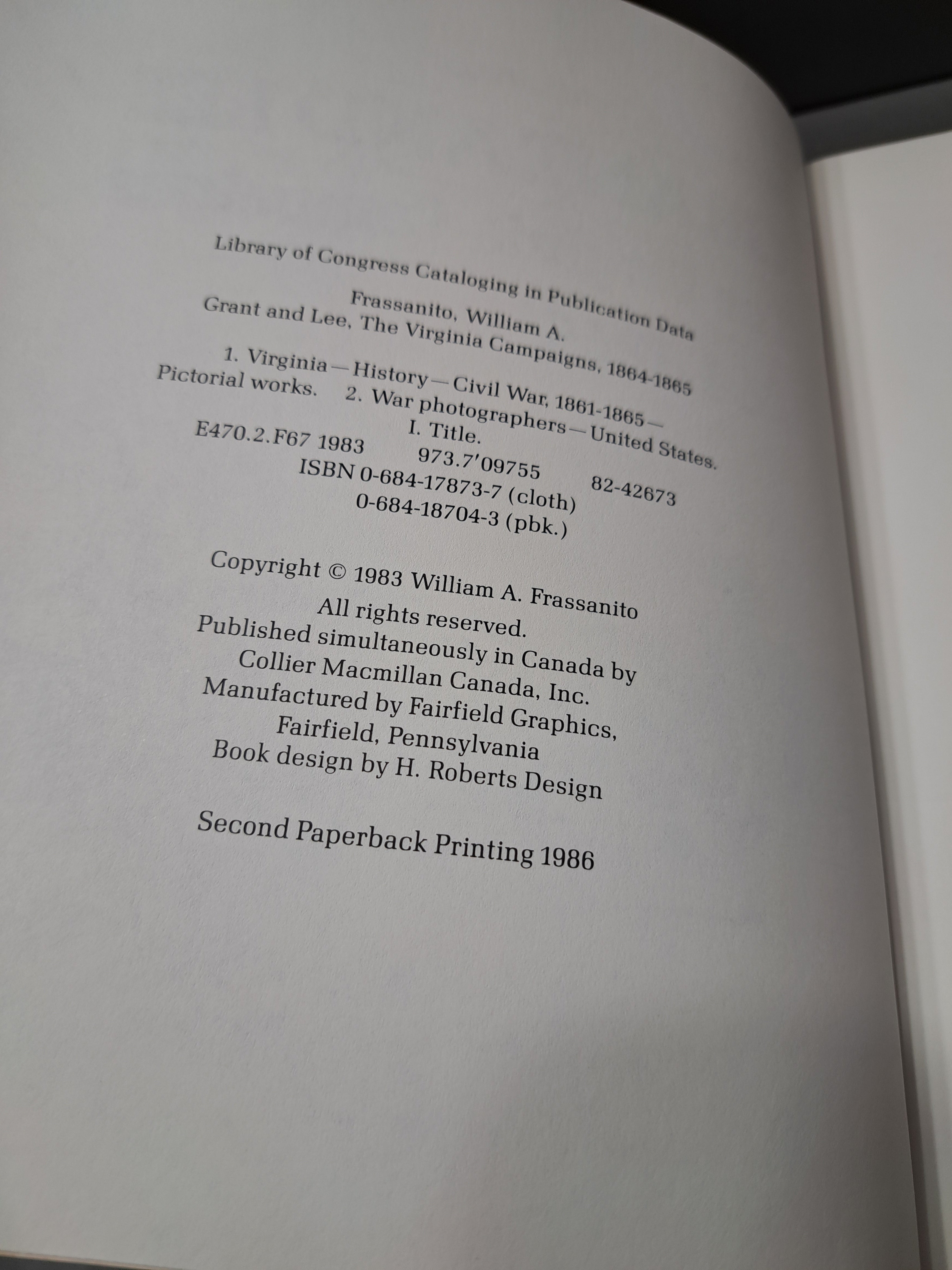 Vintage 1983 first edition of Grant and Lee: The Virginia Campaigns 1864-1865 by Williams A Frassanito