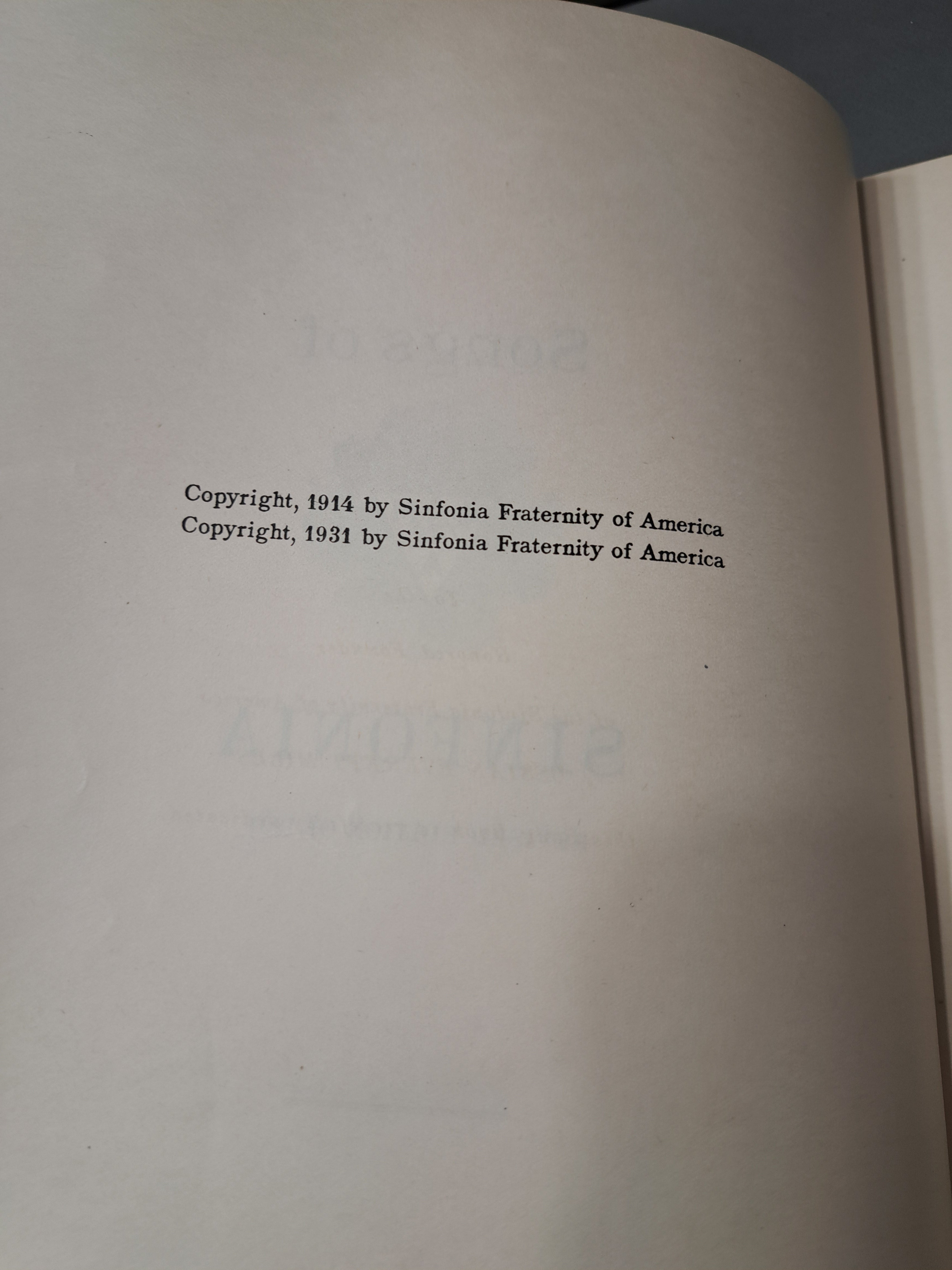 Vintage 1931 edition of Songs of Sinfonia