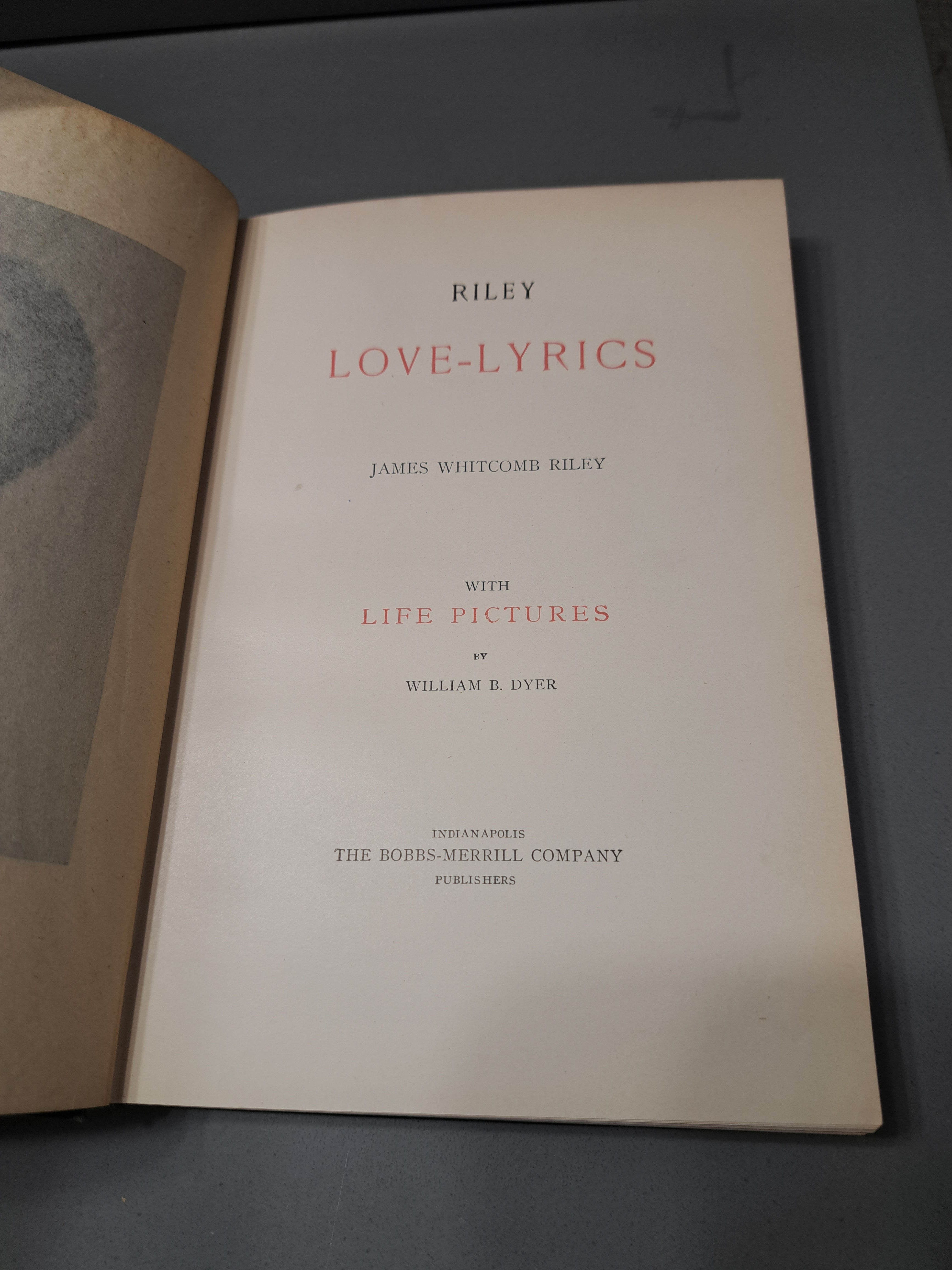 Vintage 1905 edition of Riley Love-Lyrics by James Whitcomb Riley with Life Pictures by William E Dyer