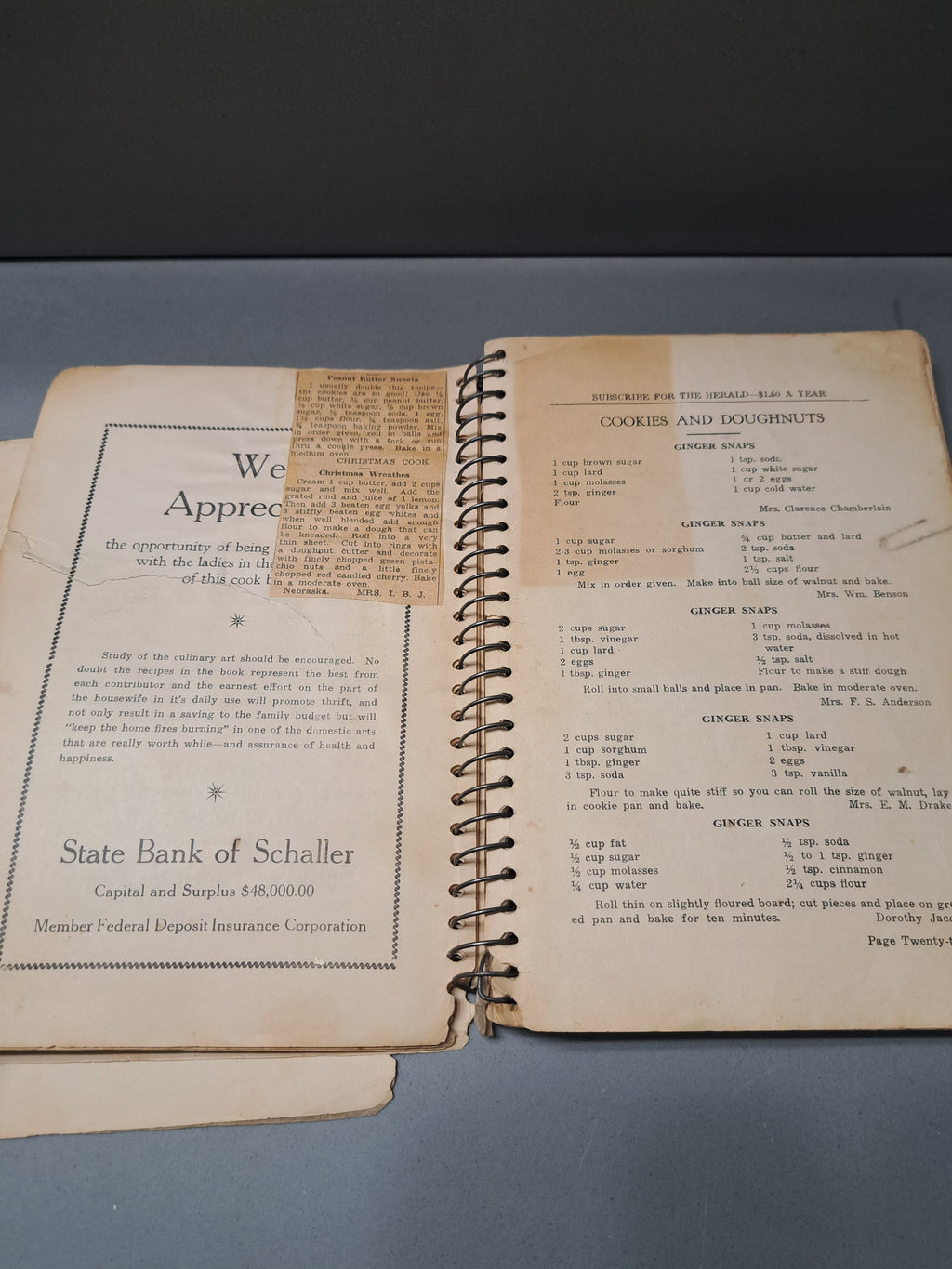 Rare 1937 The Schaller Cook Book sponsored by The Methodist Ladies Aid