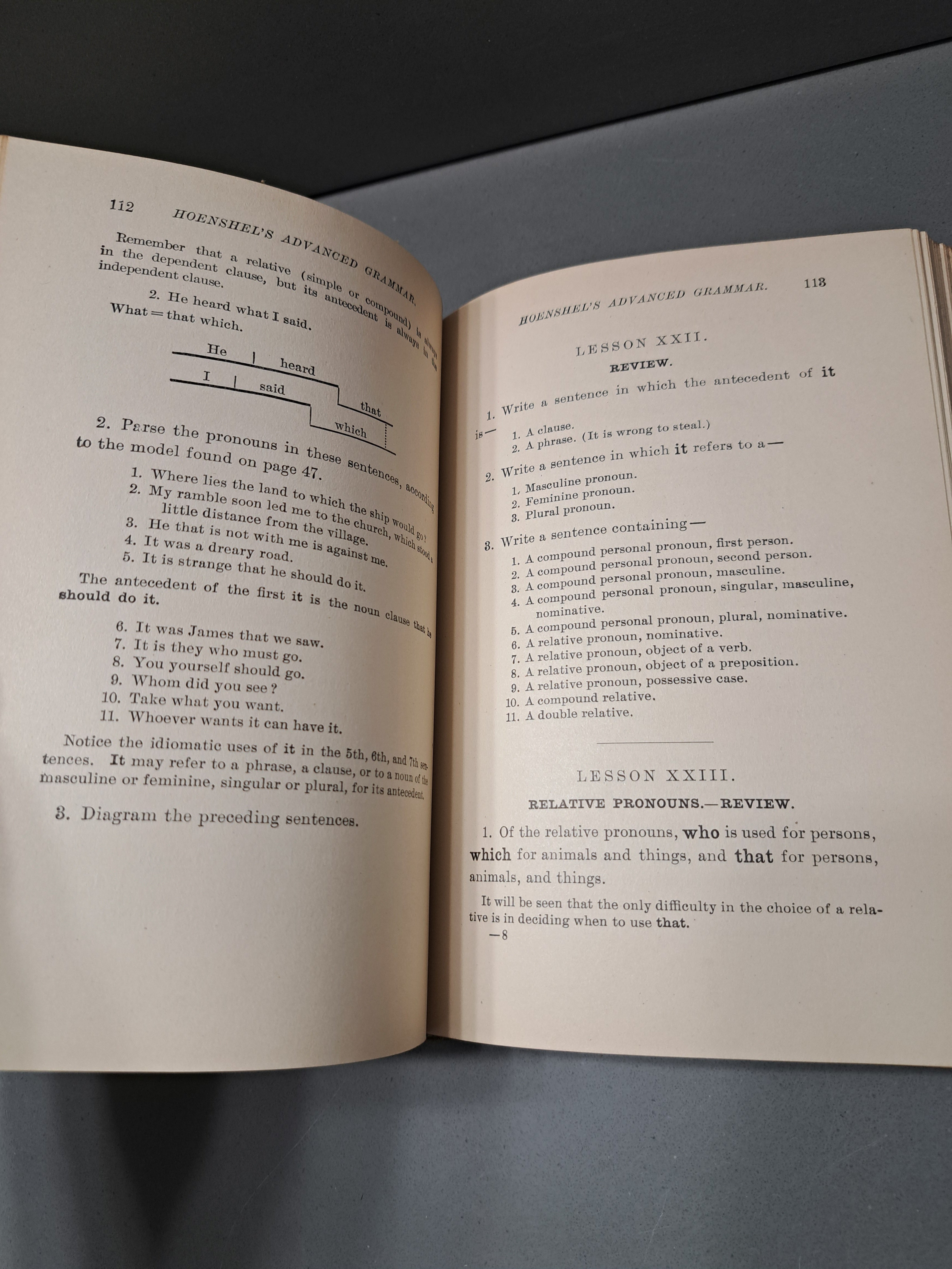Vintage 1899 Advanced Grammar by E. J. Hoenshel