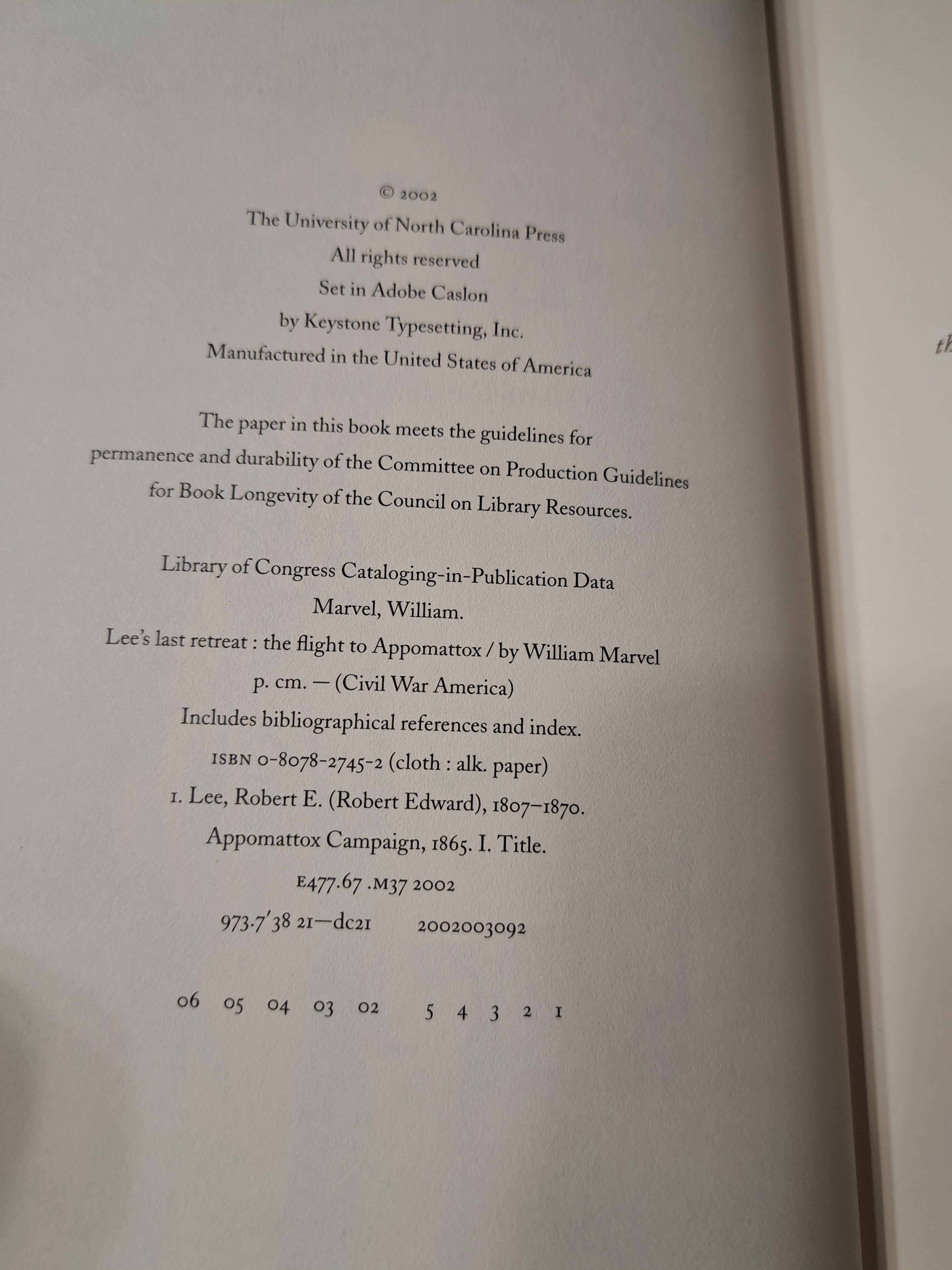 First edition of Lee's Last Retreat: The Flight to Appomattox by William Marvel