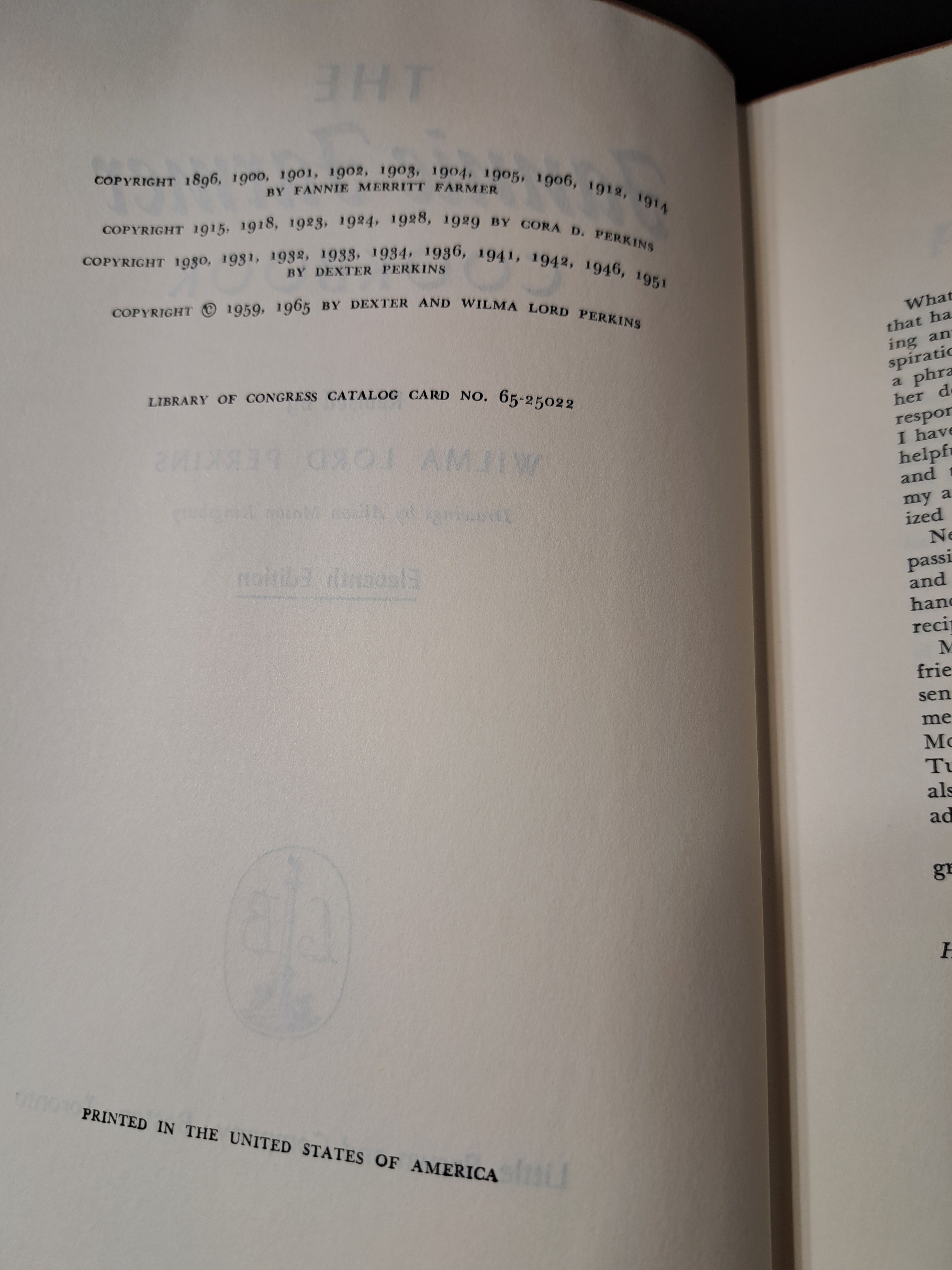 Vintage 1965 The Fannie Farmer cookbook