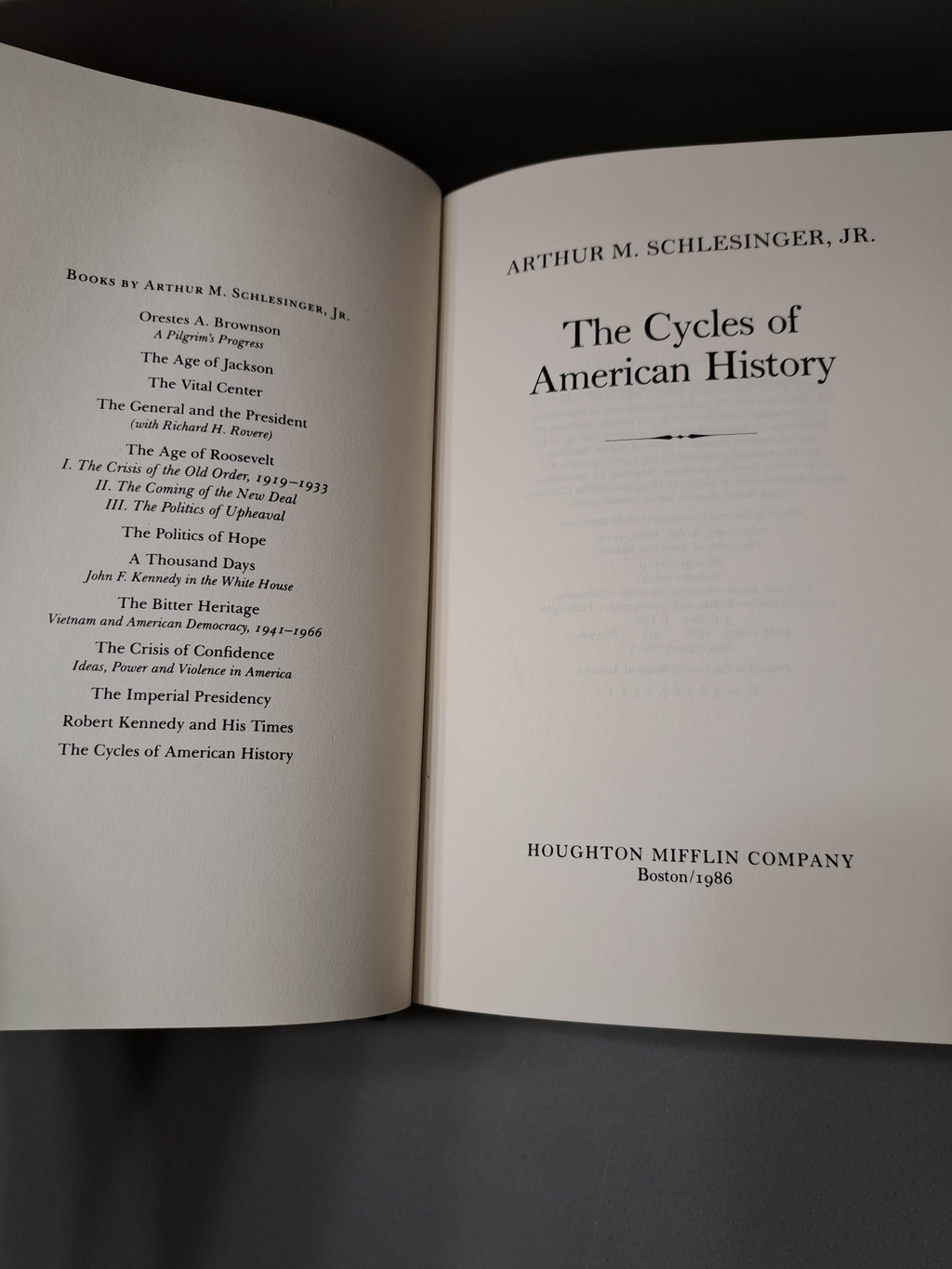 Vintage 1986 of The Cycles of American History by Arthur M Schlesinger Jr