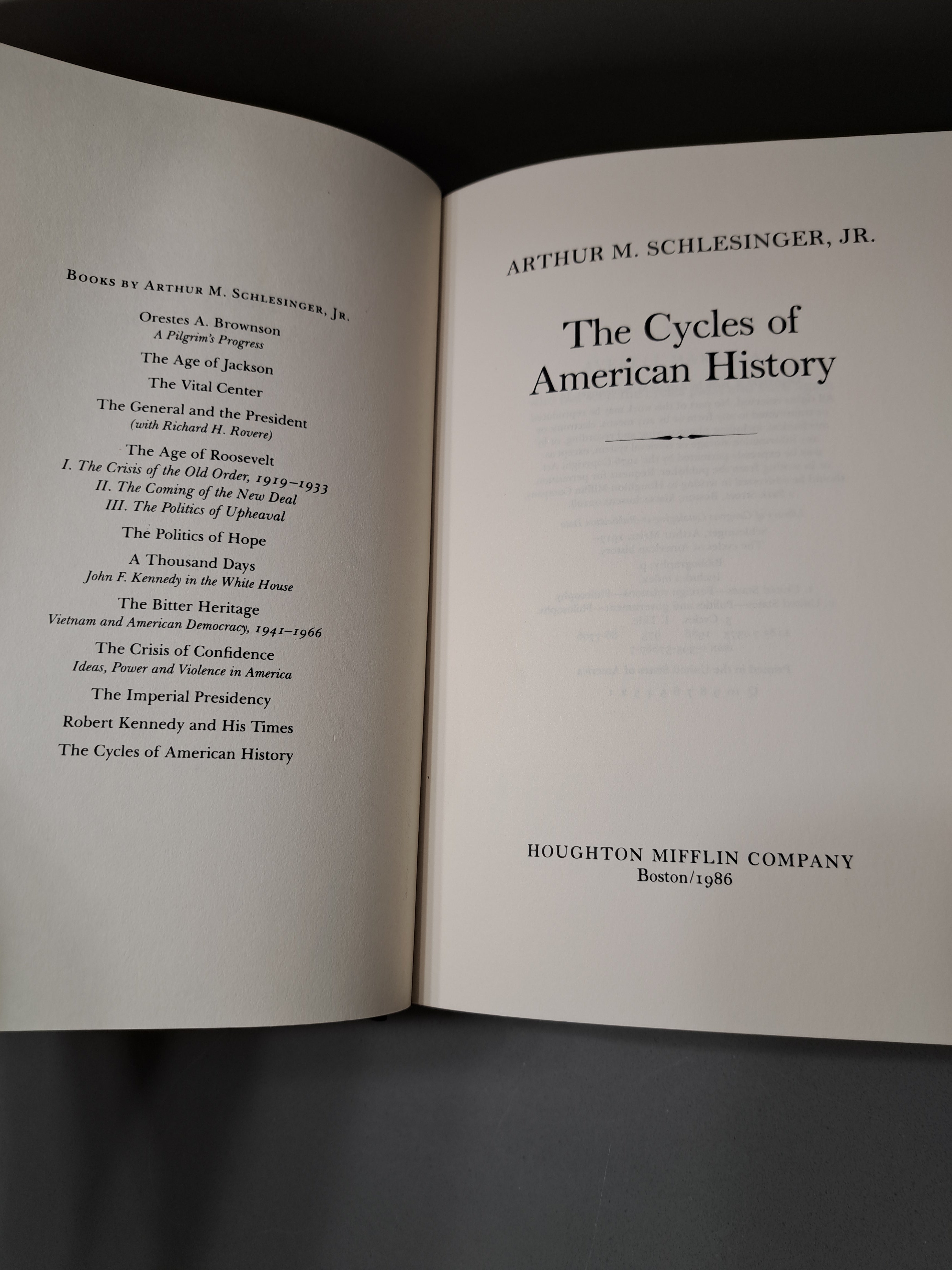 Vintage 1986 of The Cycles of American History by Arthur M Schlesinger Jr