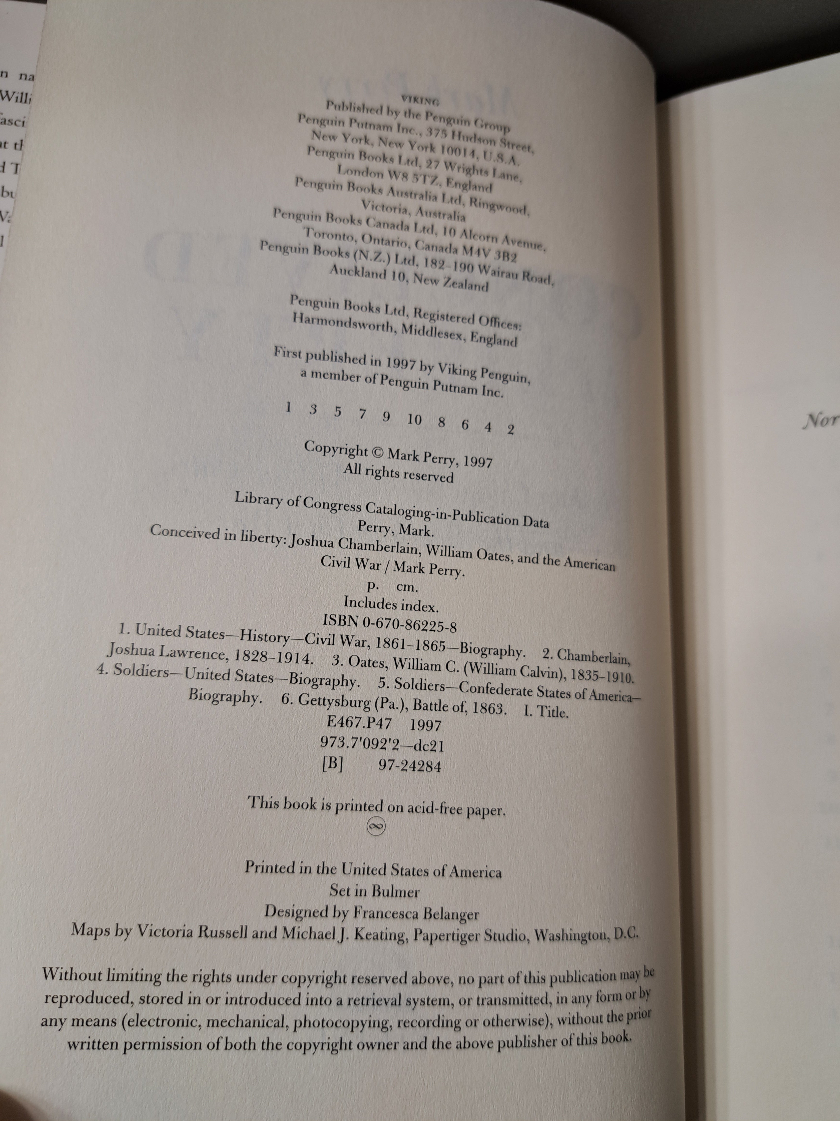 1997 first edition of Conceived in Liberty by Mark Perry