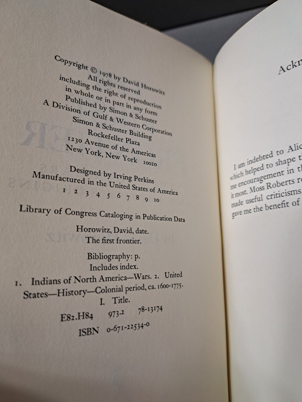 Vintage 1978 The First Frontier: The Indian Wars & America's Origins 1607-1776 by David Horowitz