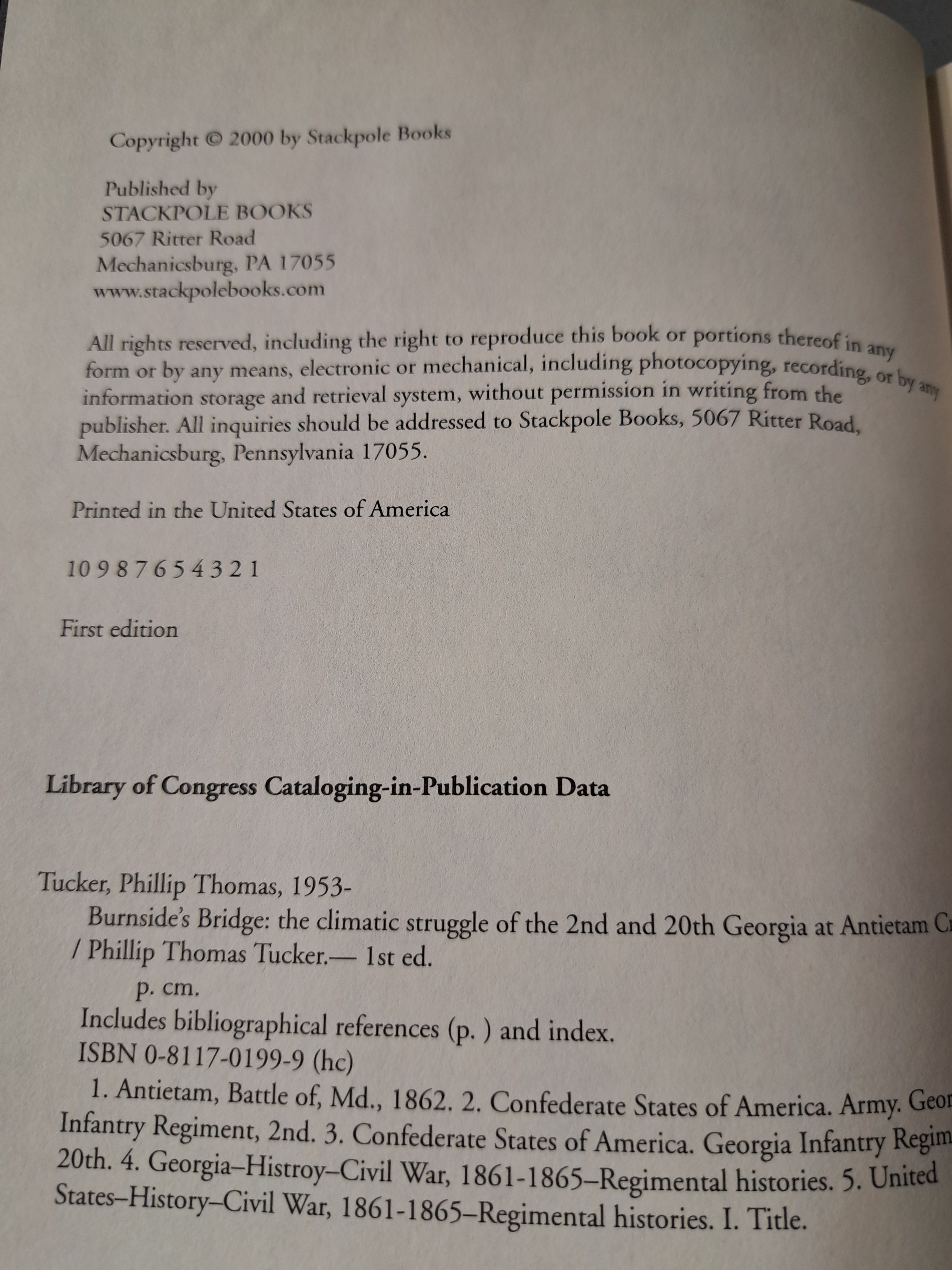 2000 first edition of Burnside's Bridge by Phillip Thomas Tucker