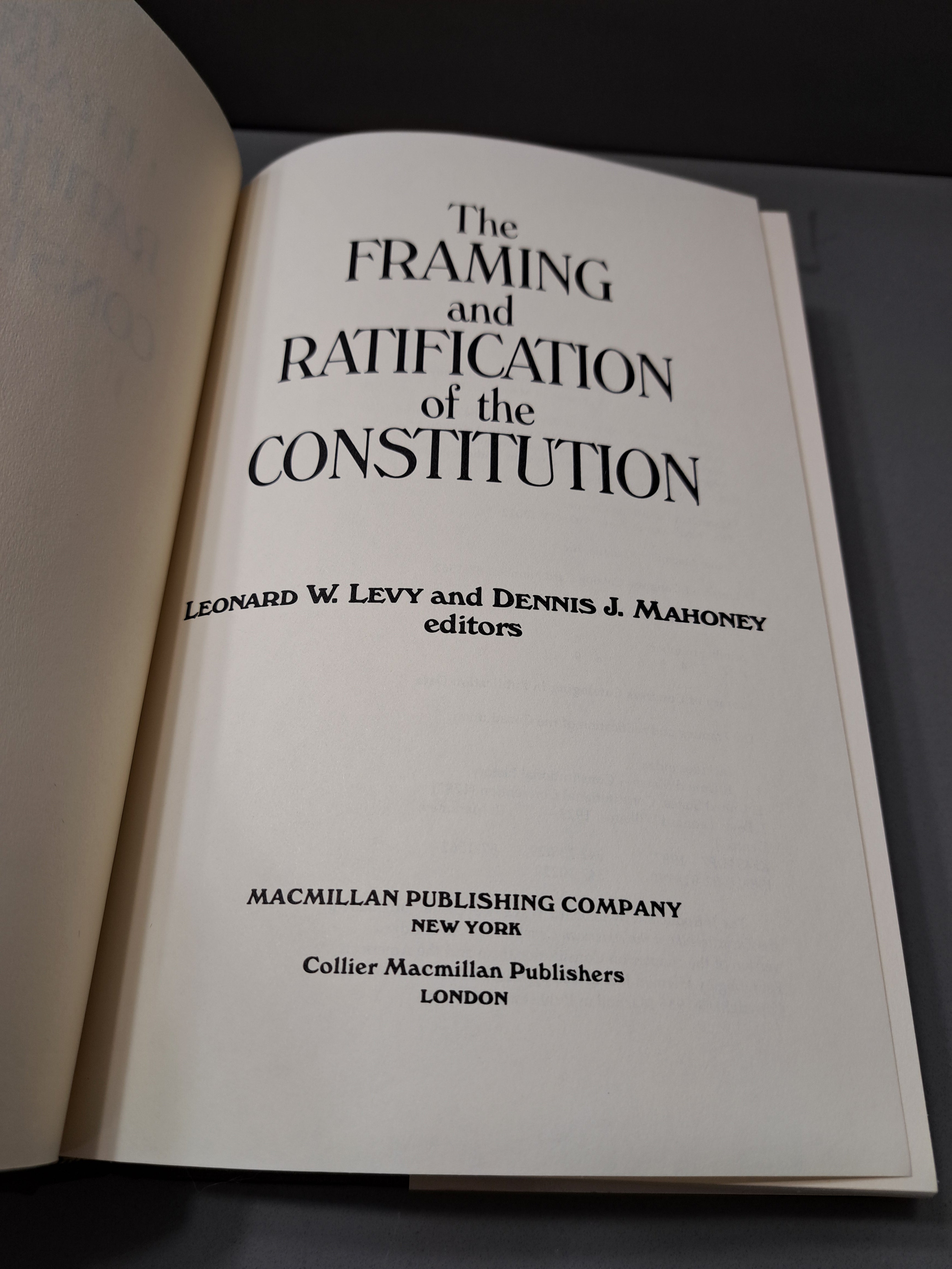 Vintage 1987 first edition of The Framing and Ratification of the Constitution