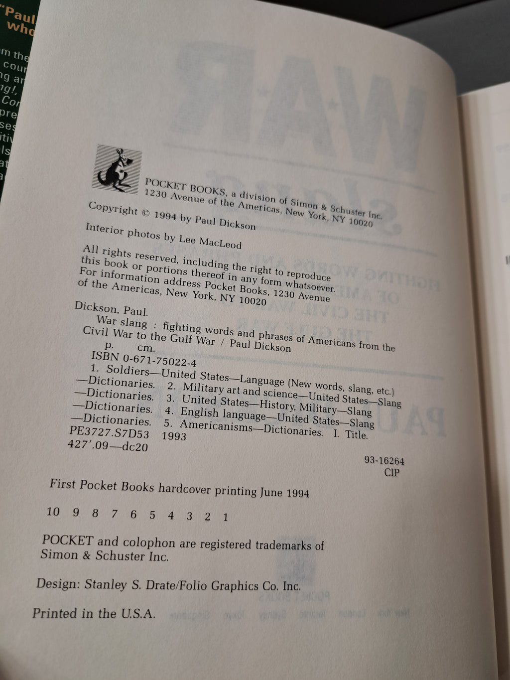 1994 first edition of War Slang by Paul Dickson