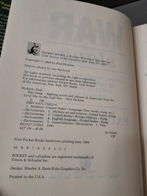 1994 first edition of War Slang by Paul Dickson