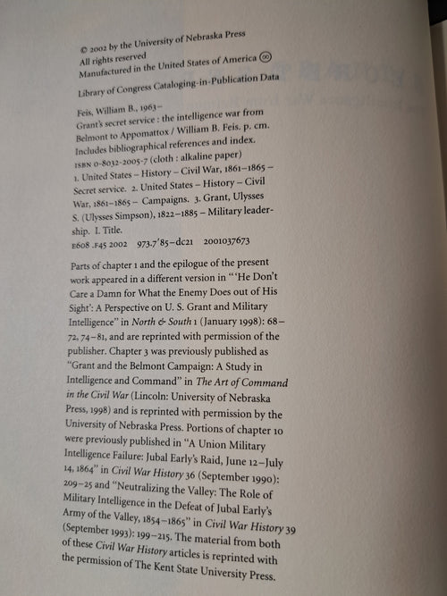 First edition of Grant's Secret Service by William B Feis