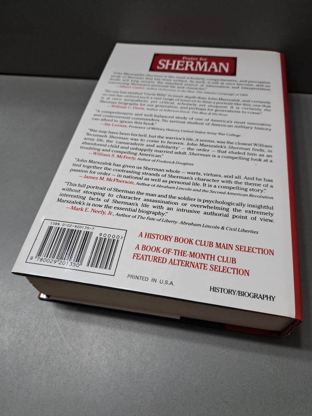 1993 first edition of Sherman: A Soldier's Passion for Order by John f Marszalek