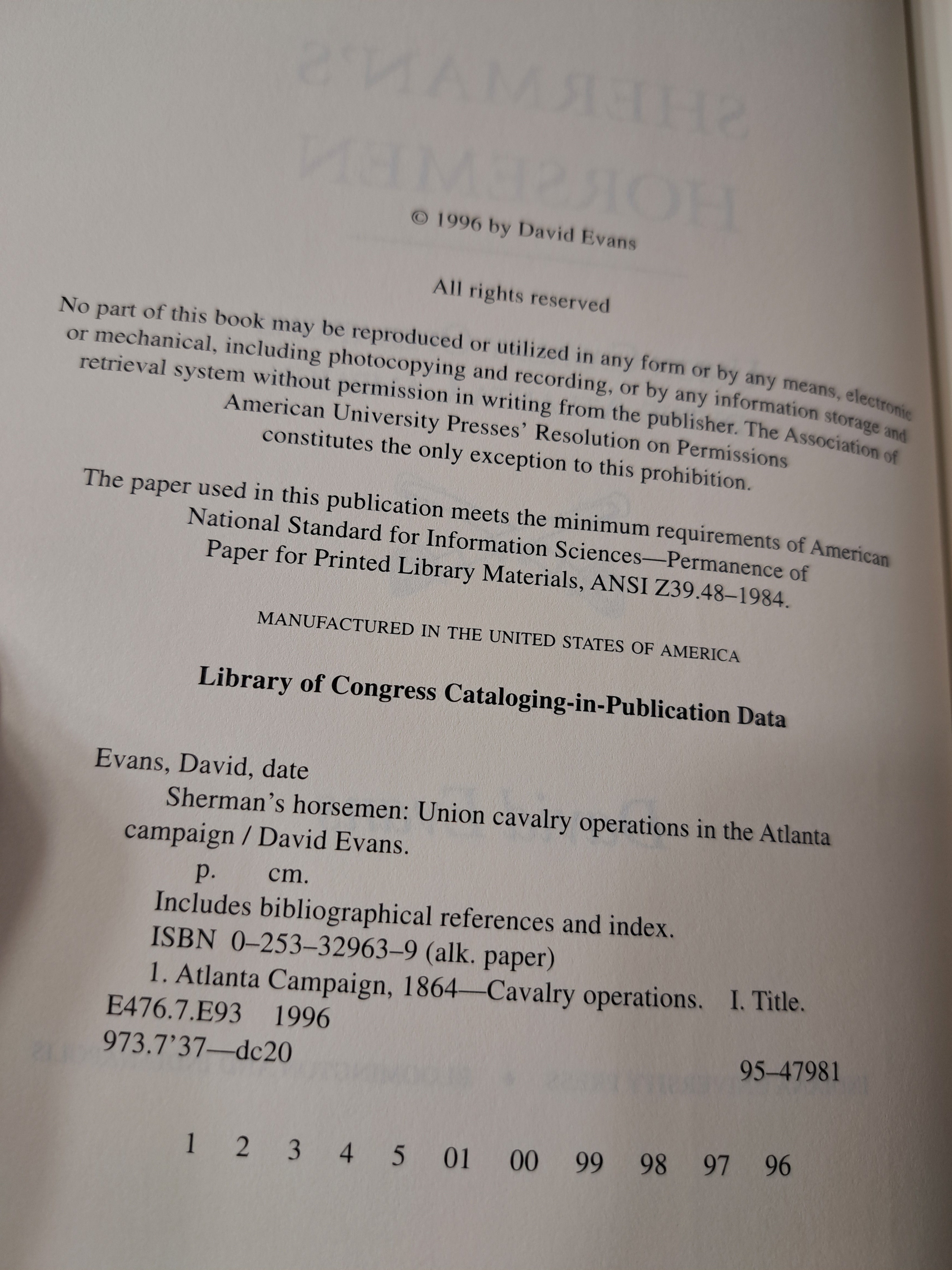 1996 first edition of Sherman's Horsemen by David Evans