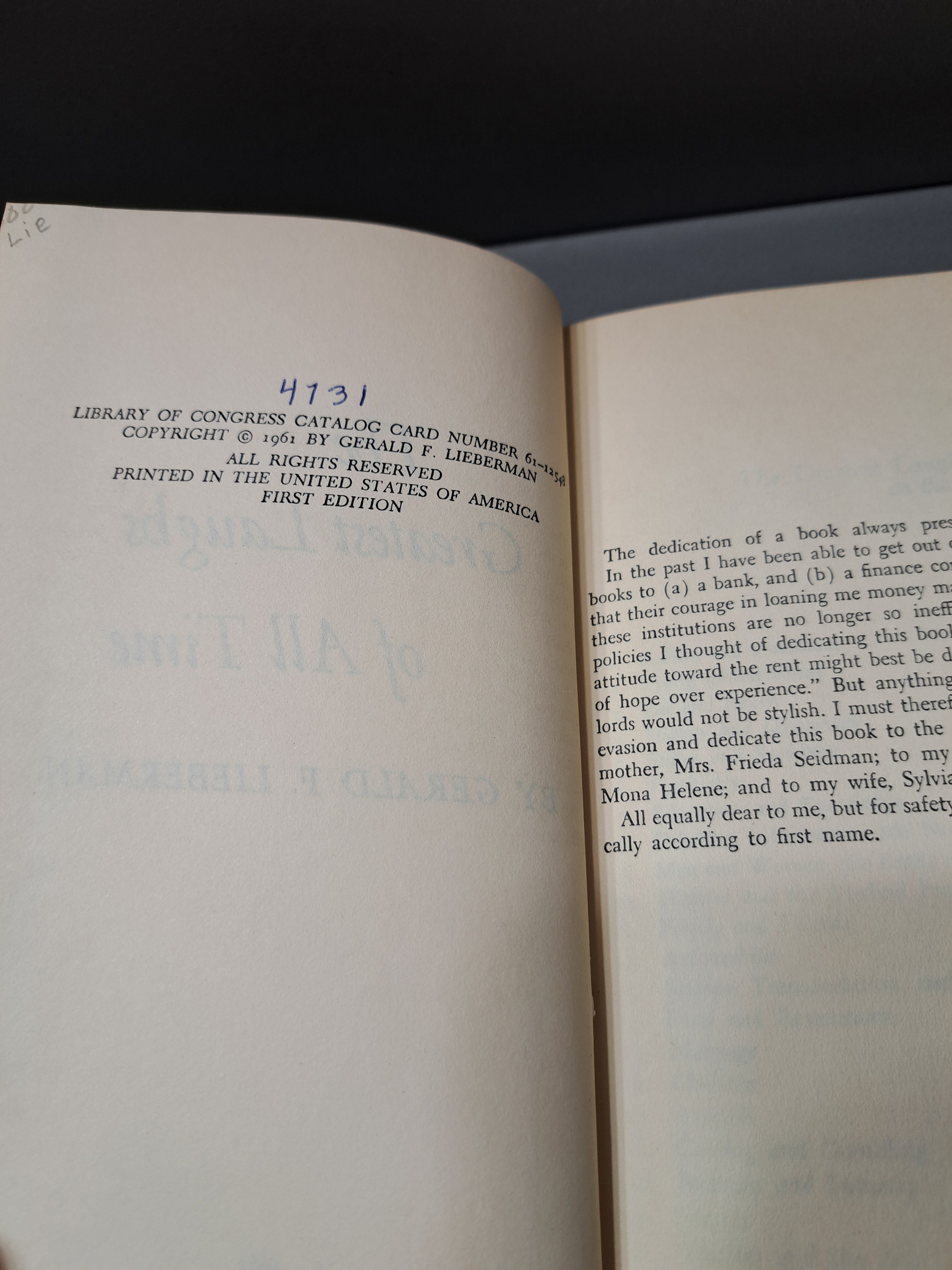 Rare 1961 first edition of The Greatest Laughs of All Time by Gerald F Lieberman