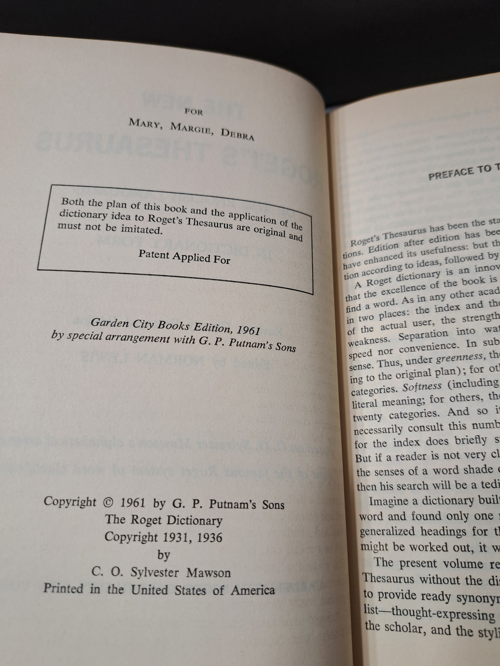 Vintage 1961 The New Roget's Thesaurus of the English Language in Dictionary Form