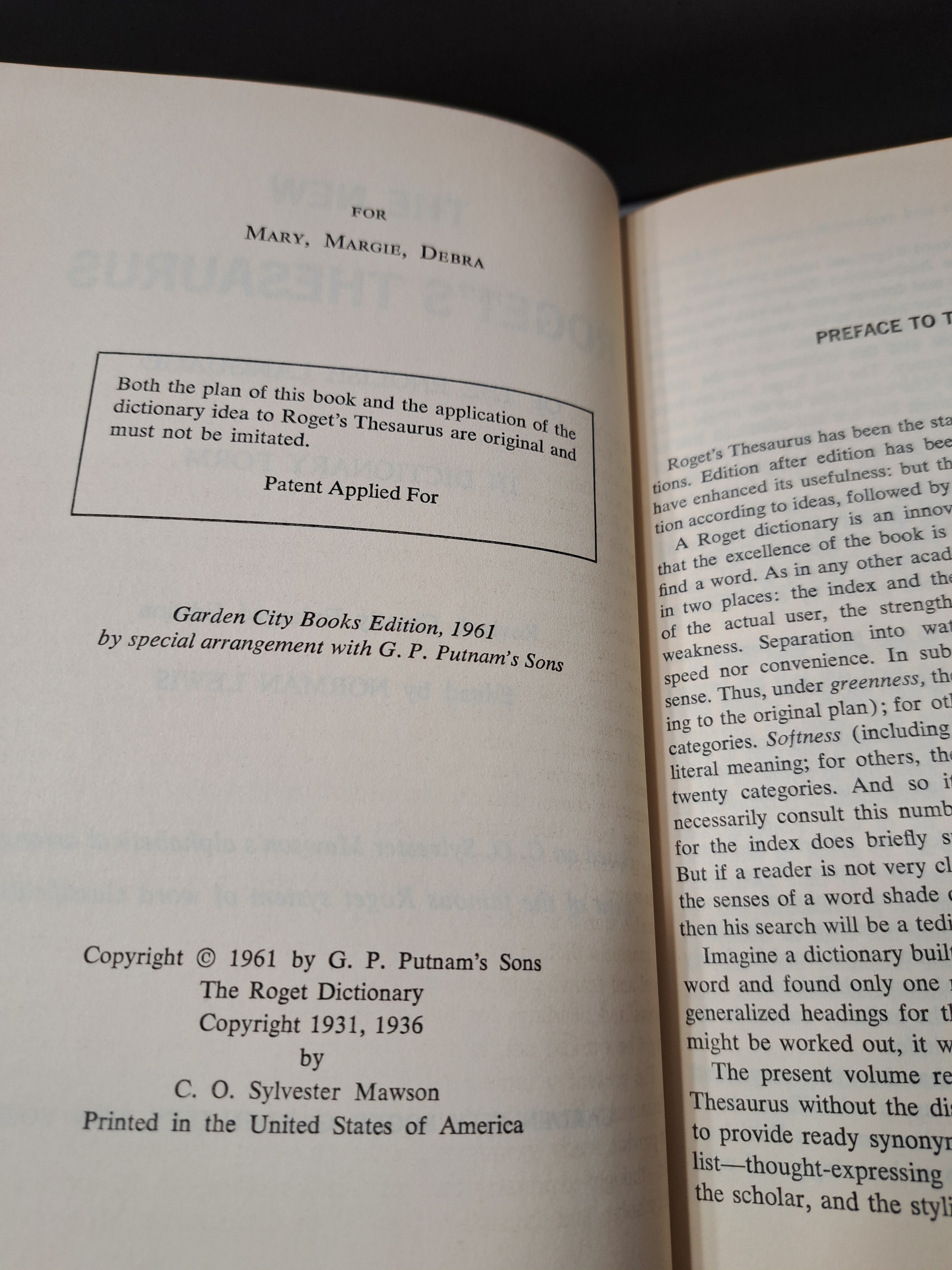 Vintage 1961 The New Roget's Thesaurus of the English Language in Dictionary Form
