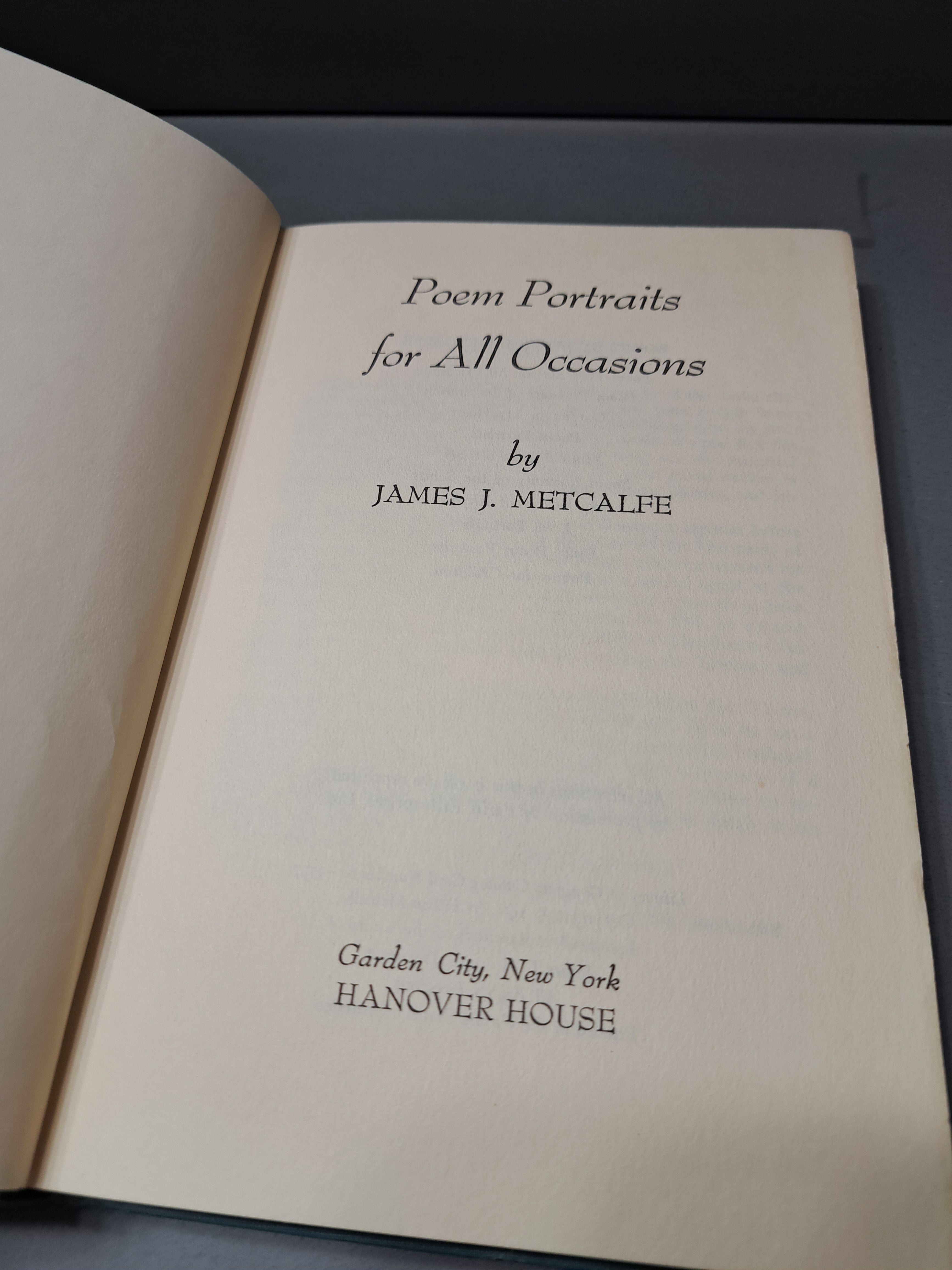Vintage 1961 Poem Portraits for all Occasions by James J Metcalfe