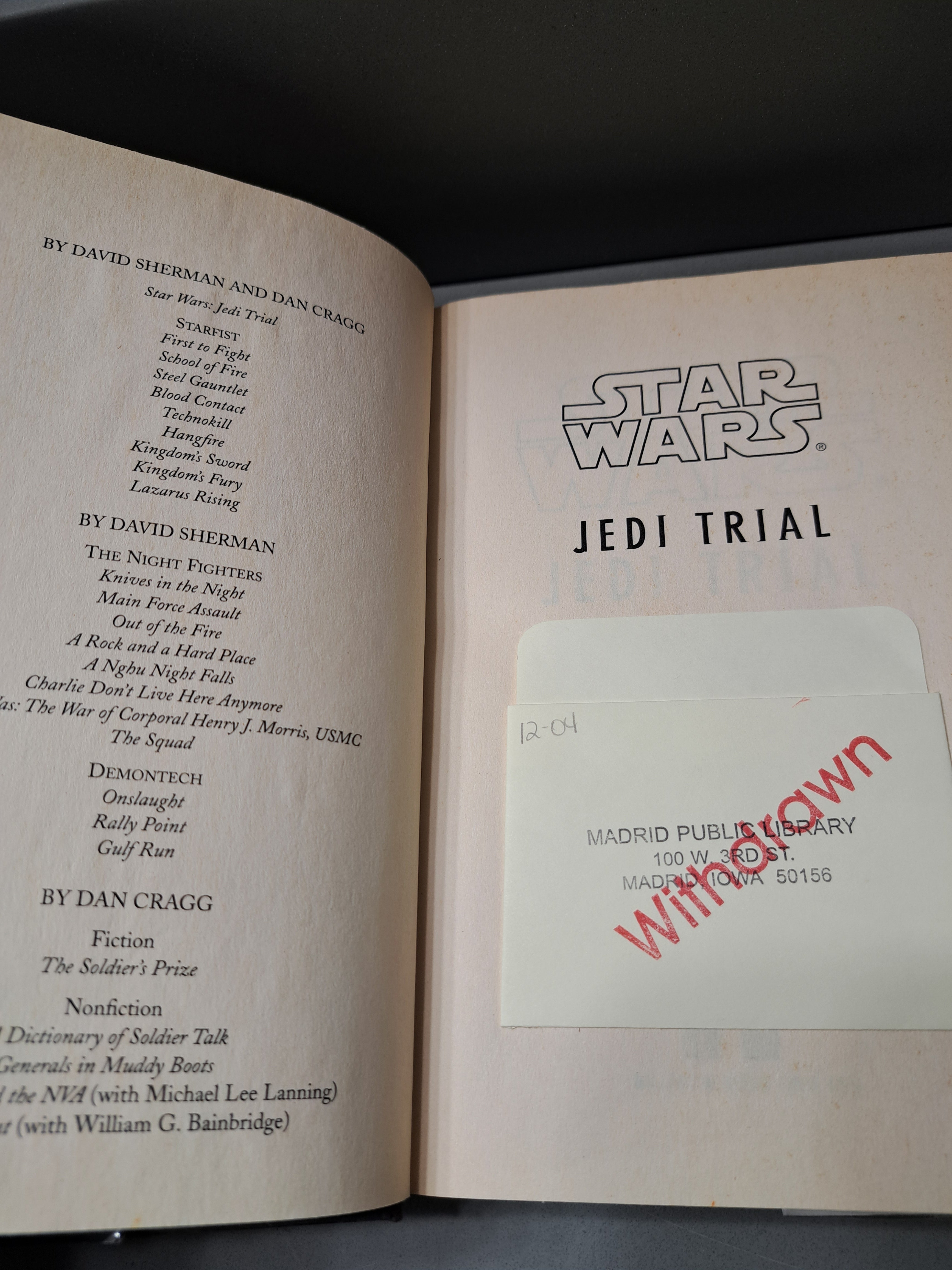 First edition of Star Wars: Jedi Trial A Clone Wars Novel by David Sherman and Dan Cragg