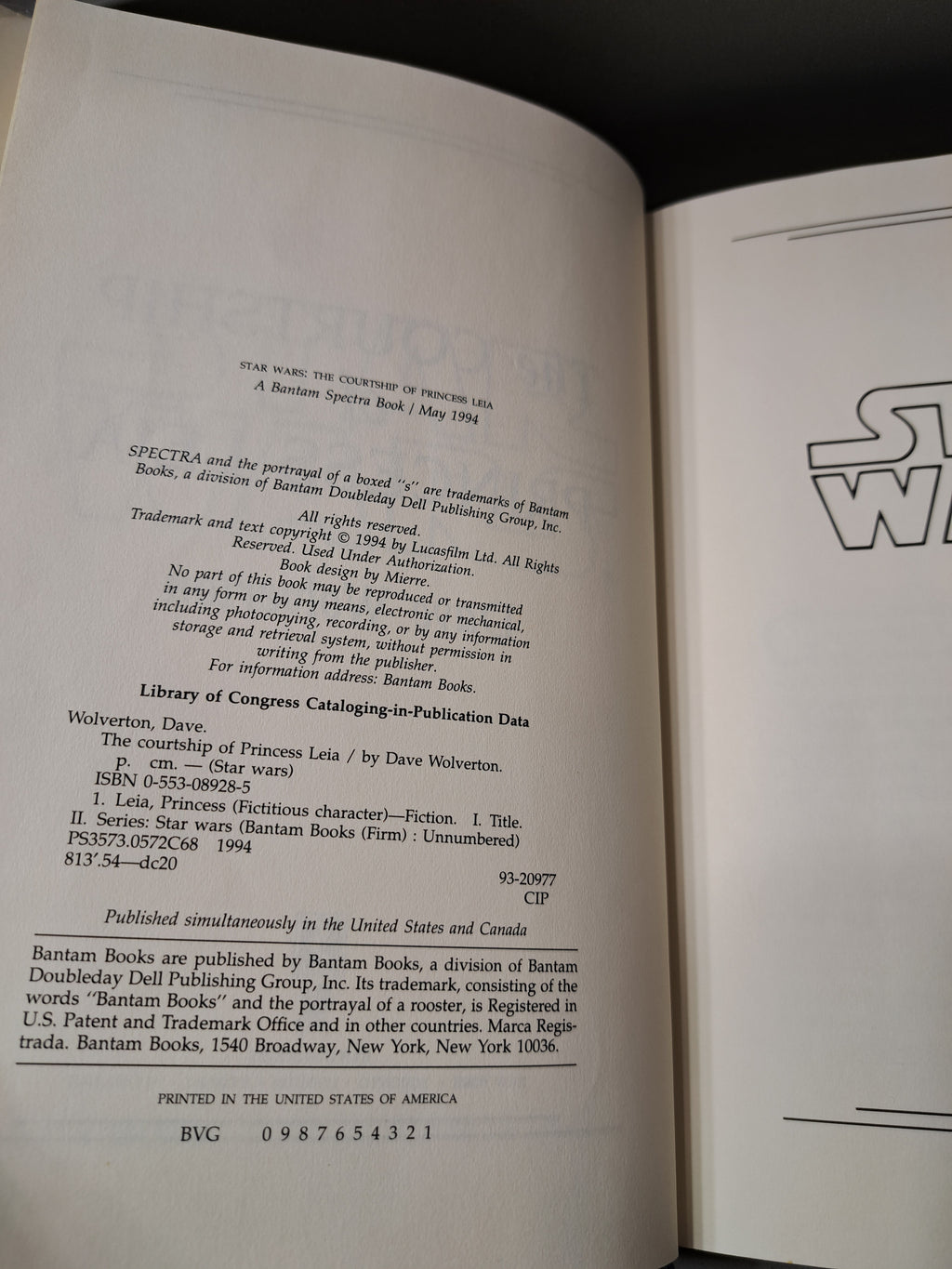 1994 First edition of Star Wars: The Courtship of Princess Leia by Dave Wolverton