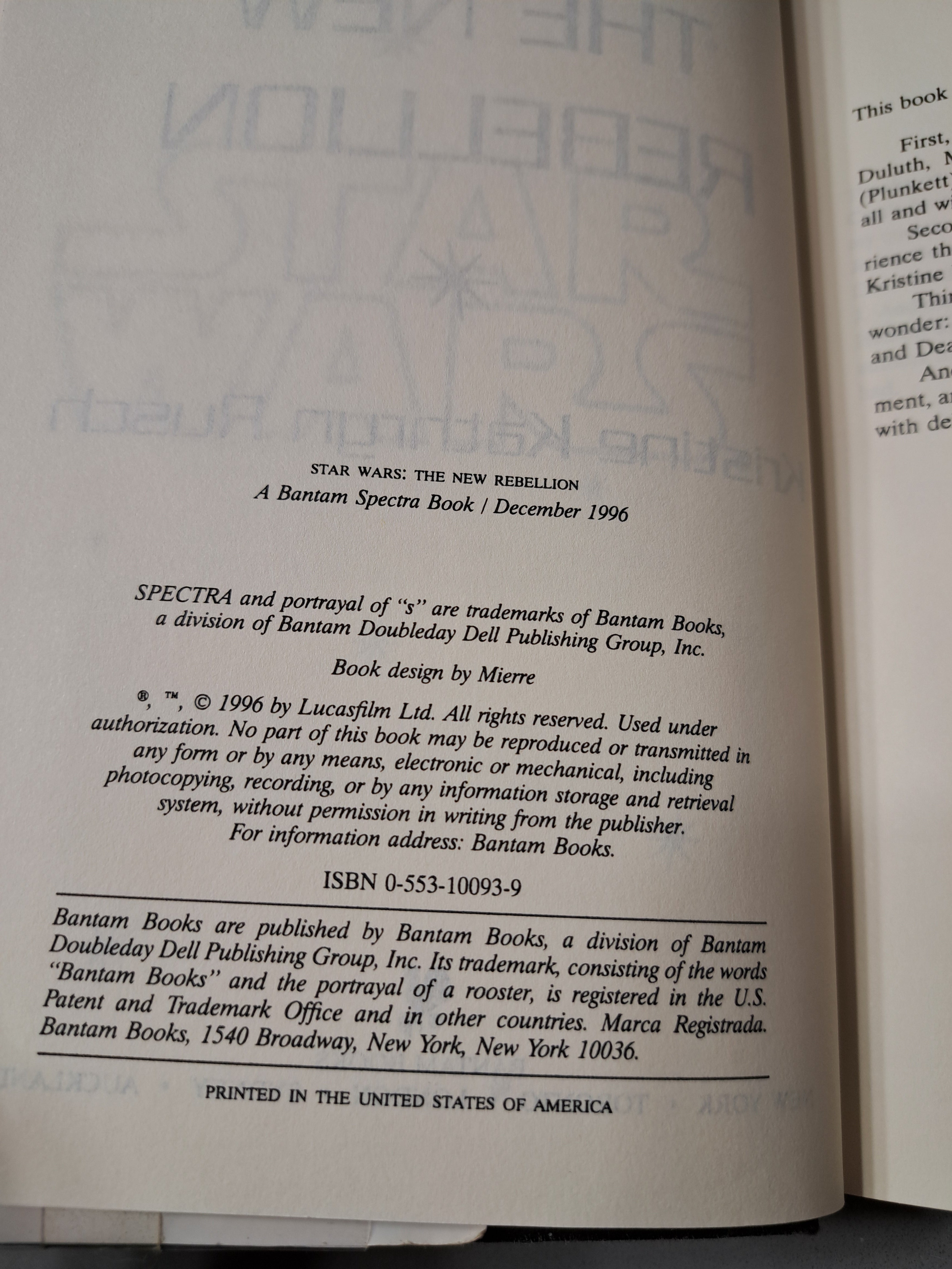 1996 First edition of Star Wars: The New Rebellion by Kristine Kathryn Rusch