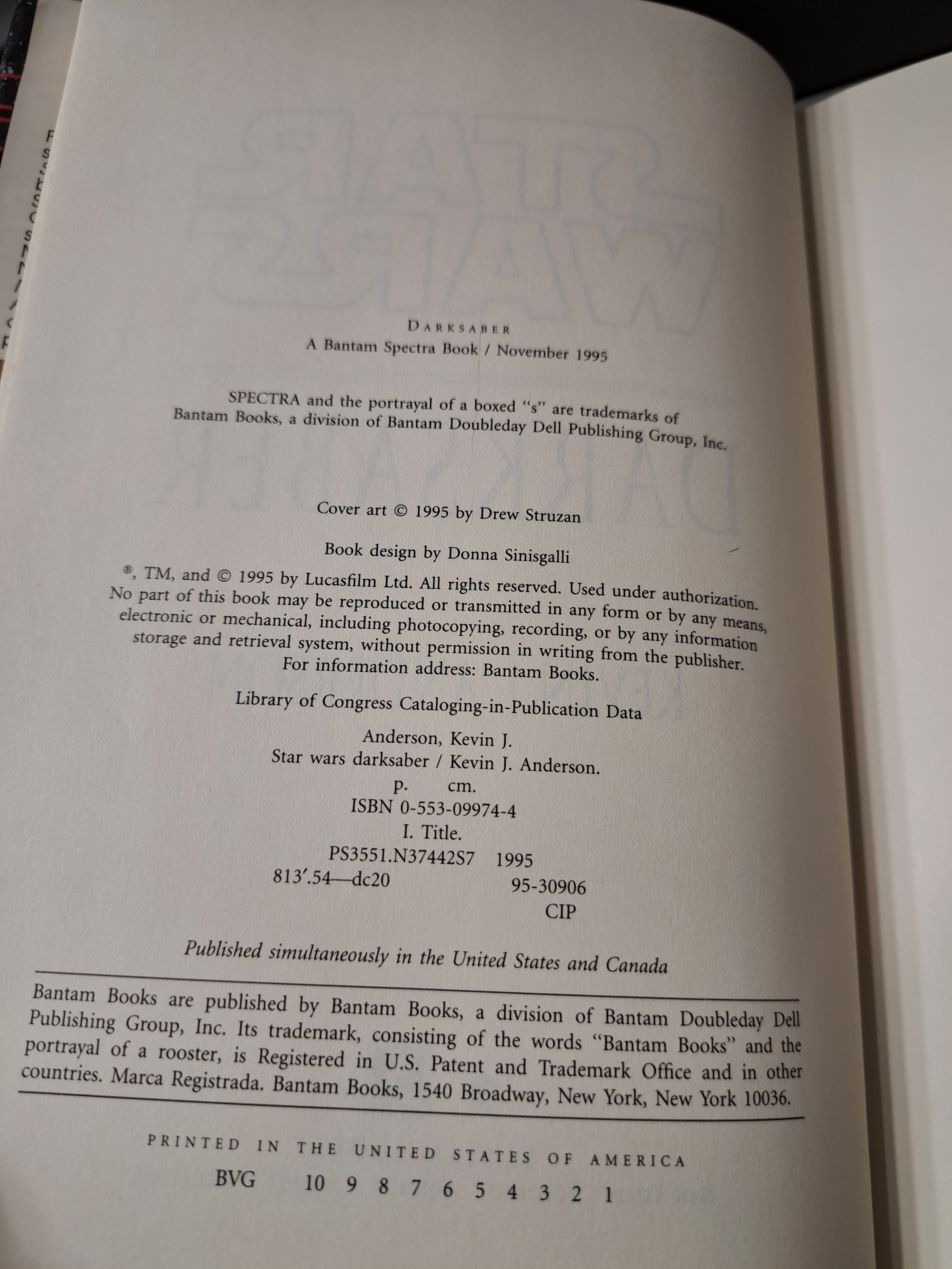 1995 First edition of Star Wars: Darksaber by Kevin J Anderson