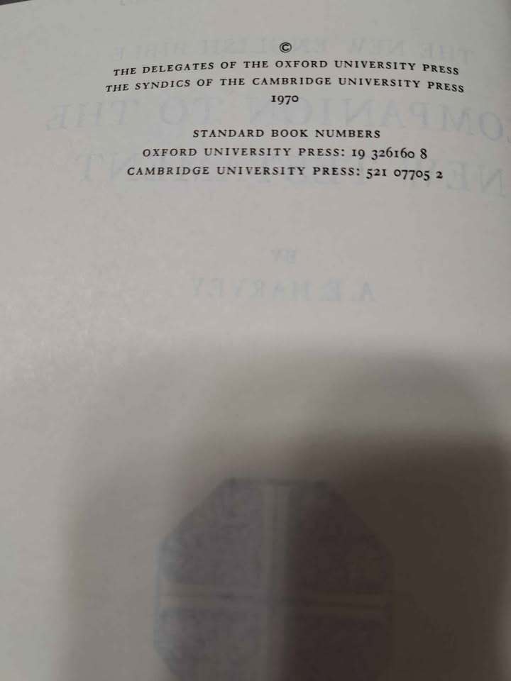 Vintage 1970 first edition of The New English Bible, Companion to the New Testament by A.E. Harvey