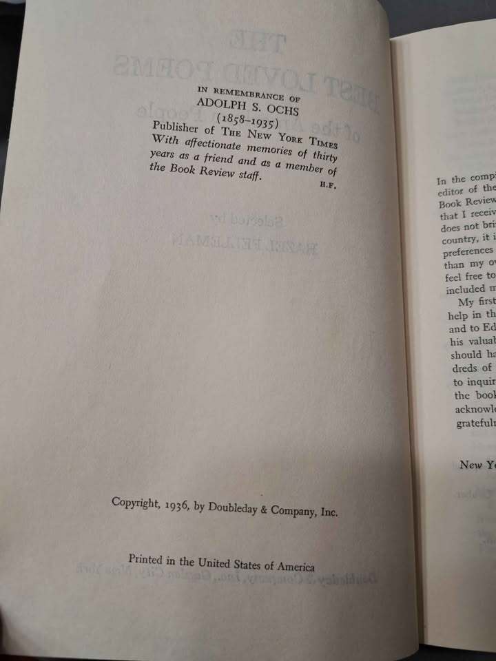 Vintage 1936 The Best-Loved Poems of the American People, edited by Hazel Felleman (hardcover)