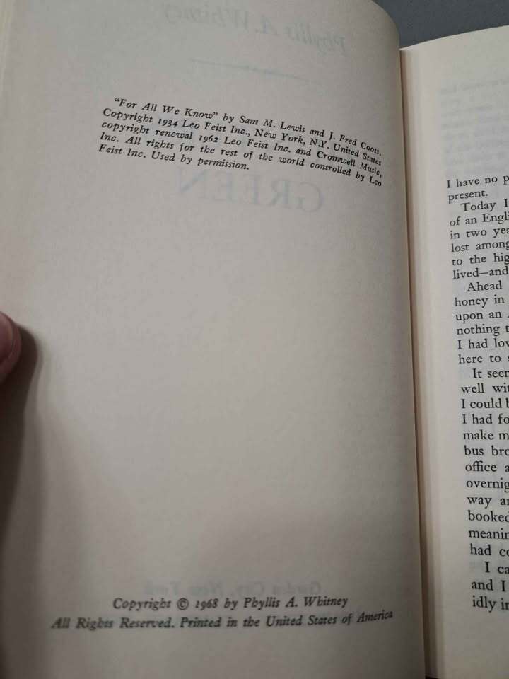 Vintage 1968 Hunter's Green by Phyllis A Whitney