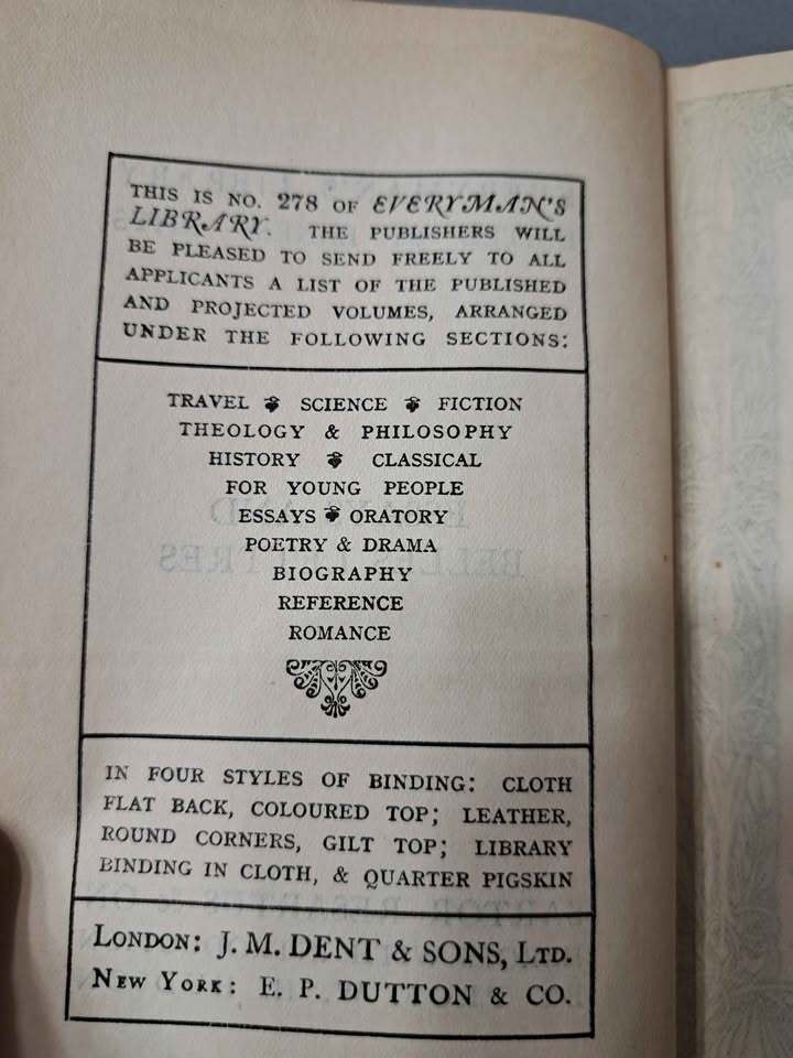 Vintage 1921 edition of Everyman's Library (no. 278)