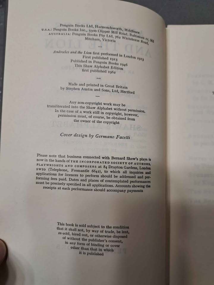 Vintage 1962 Androcles and the Lion by Bernard Shaw