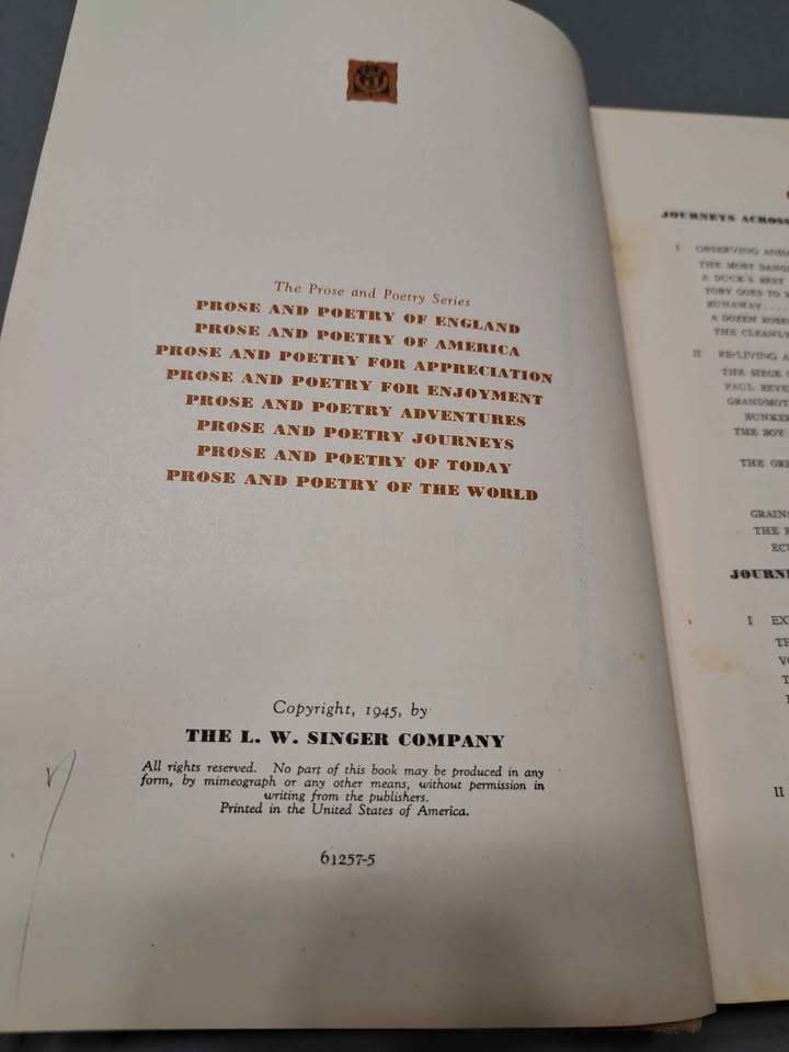 Vintage 1945 Prose and Poetry Journeys Hardcover