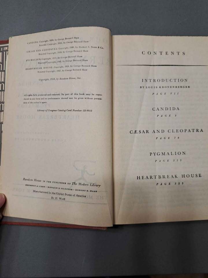 Vintage 1953 Four Plays by Bernard Shaw Candida, Caesar & Cleopatra, Pygmalion, Heartbreak House