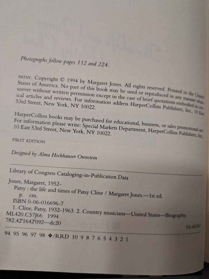 Vintage 1994 first edition of Patsy: The Life and Times of Patsy Cline by Margaret Jones