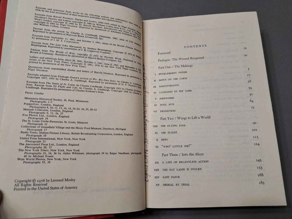 Vintage 1976 American aviator Charles Lindbergh: A Biography by Leonard Mosley (hardcover)