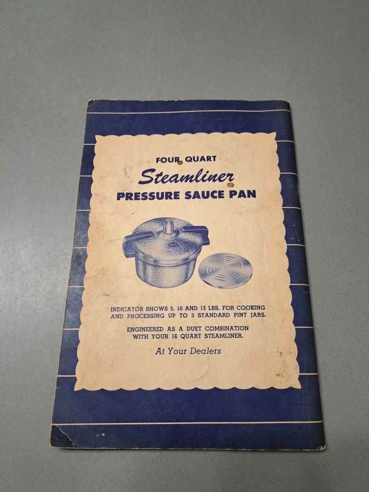 Vintage 1946 Steamliner pressure cooker instructions for cooking and canning