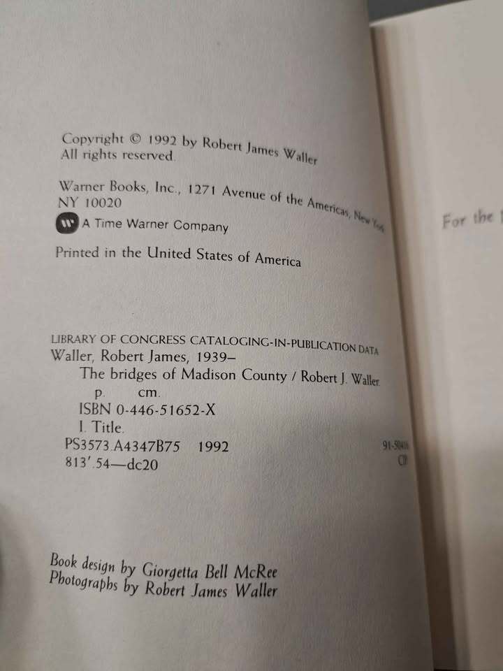 Vintage 1992 first edition of The Bridges of Madison County by Robert James Waller